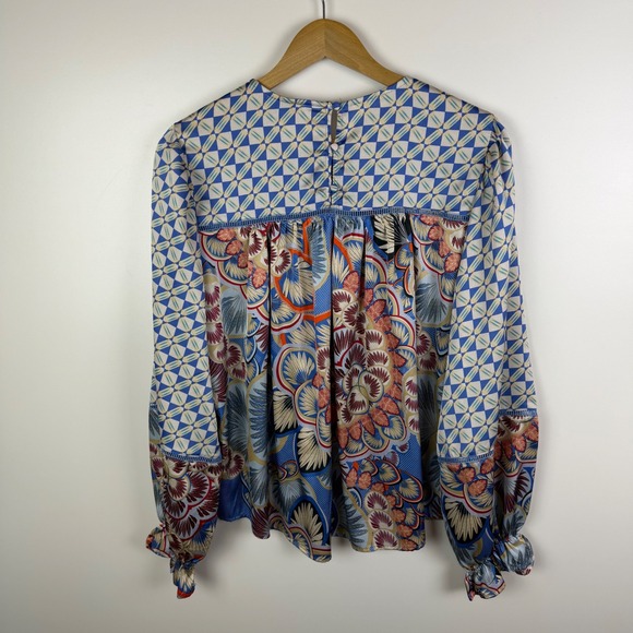 Fate Boho Floral Blouse Medium Multicolor Lightweight Satin Peacock Festival - Picture 5 of 12